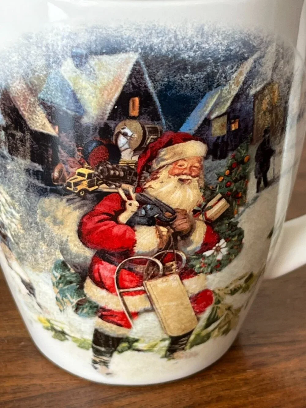 2 Pottery Barn Nostalgic Santa Christmas Village Mugs Stoneware Coffee Cups